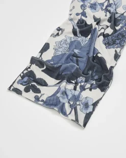 Winter Scarves-Fable England Deco Bloom Blue Velvet Scarf