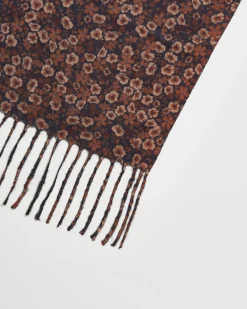 Winter Scarves-Fable England Deco Bloom Brown Ditsy Scarf with Tassels