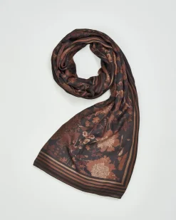 Winter Scarves-Fable England Deco Bloom Brown Midweight Scarf