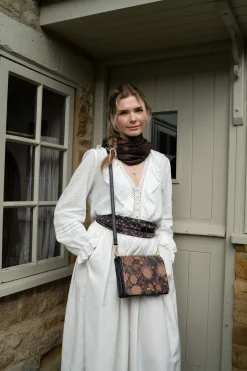 Winter Scarves-Fable England Deco Bloom Brown Midweight Scarf
