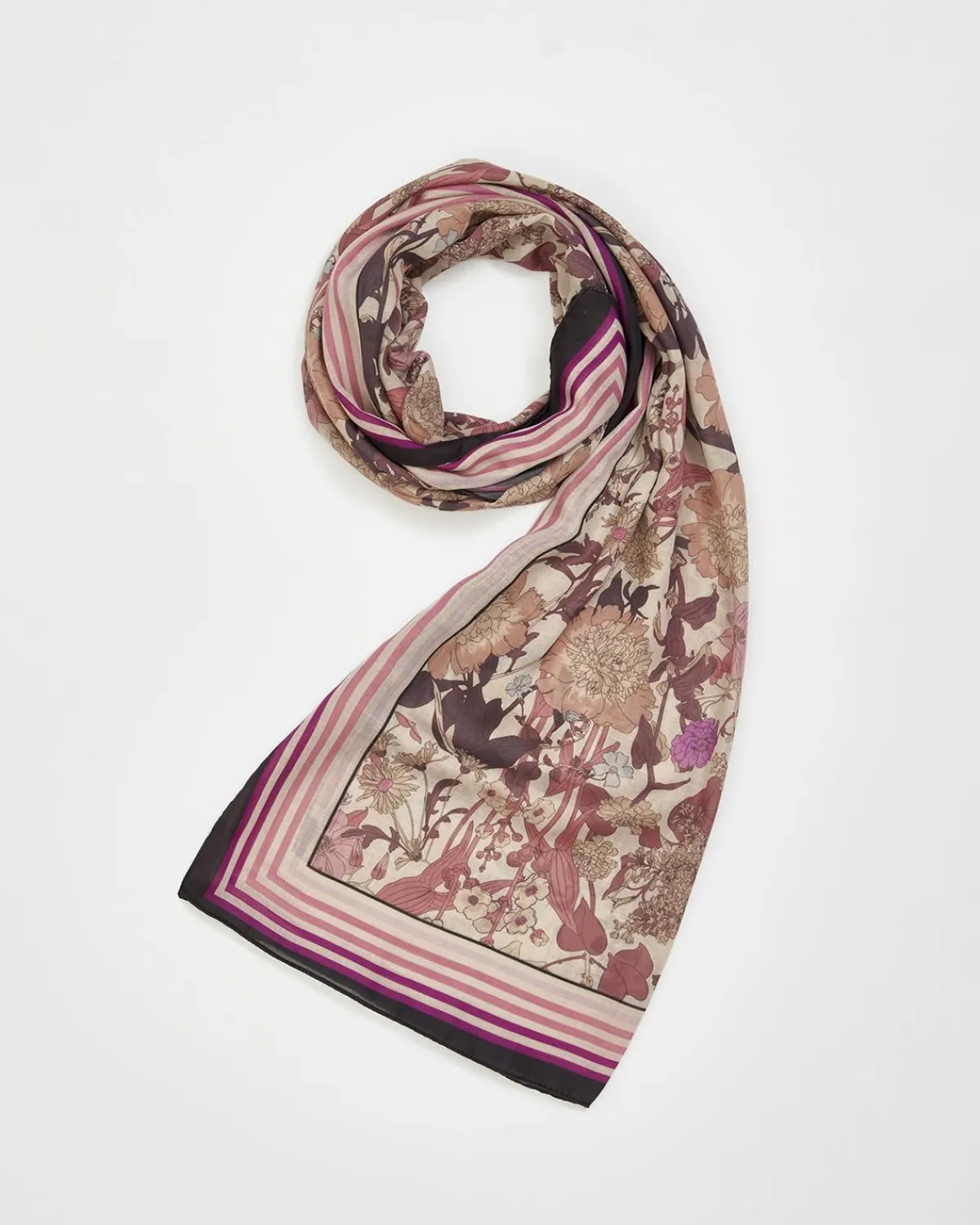 Winter Scarves|Lightweight Scarves-Fable England Deco Bloom Pink Midweight Scarf