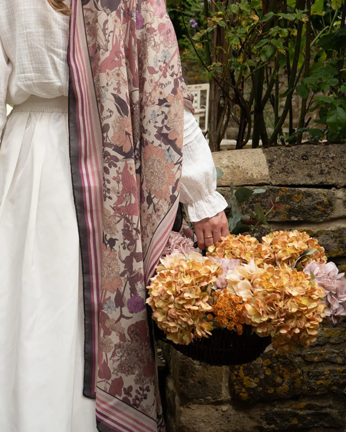 Winter Scarves|Lightweight Scarves-Fable England Deco Bloom Pink Midweight Scarf