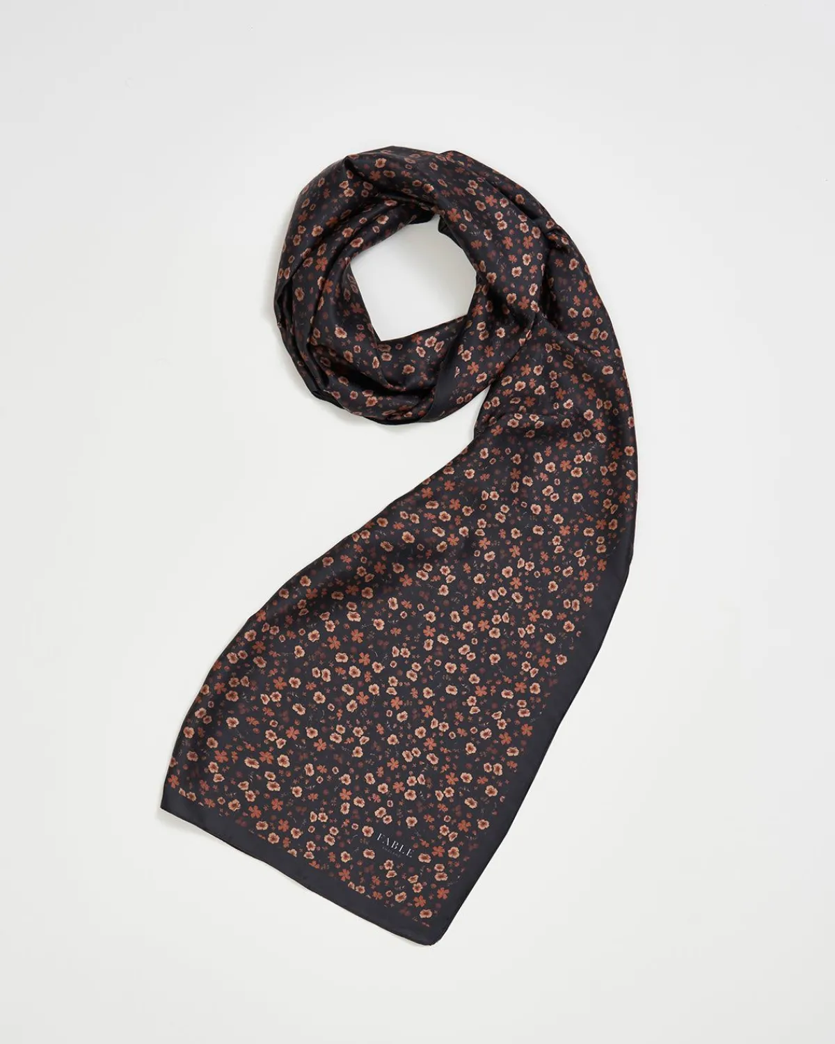 Lightweight Scarves-Fable England Deco Bloom Silky Lightweight Black Scarf
