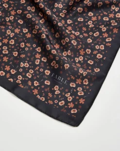 Lightweight Scarves-Fable England Deco Bloom Silky Lightweight Black Scarf