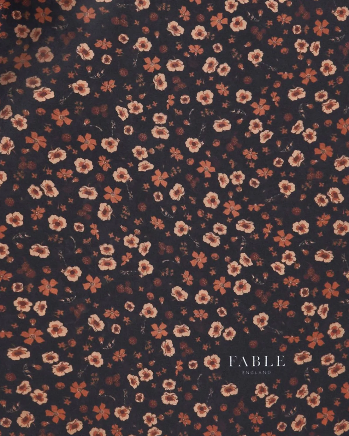 Lightweight Scarves-Fable England Deco Bloom Silky Lightweight Black Scarf