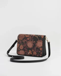 Cross Body Bags-Fable England Deco Blooms Black Foldover Purse