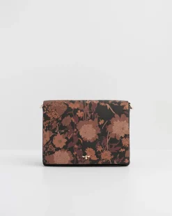 Cross Body Bags-Fable England Deco Blooms Black Foldover Purse
