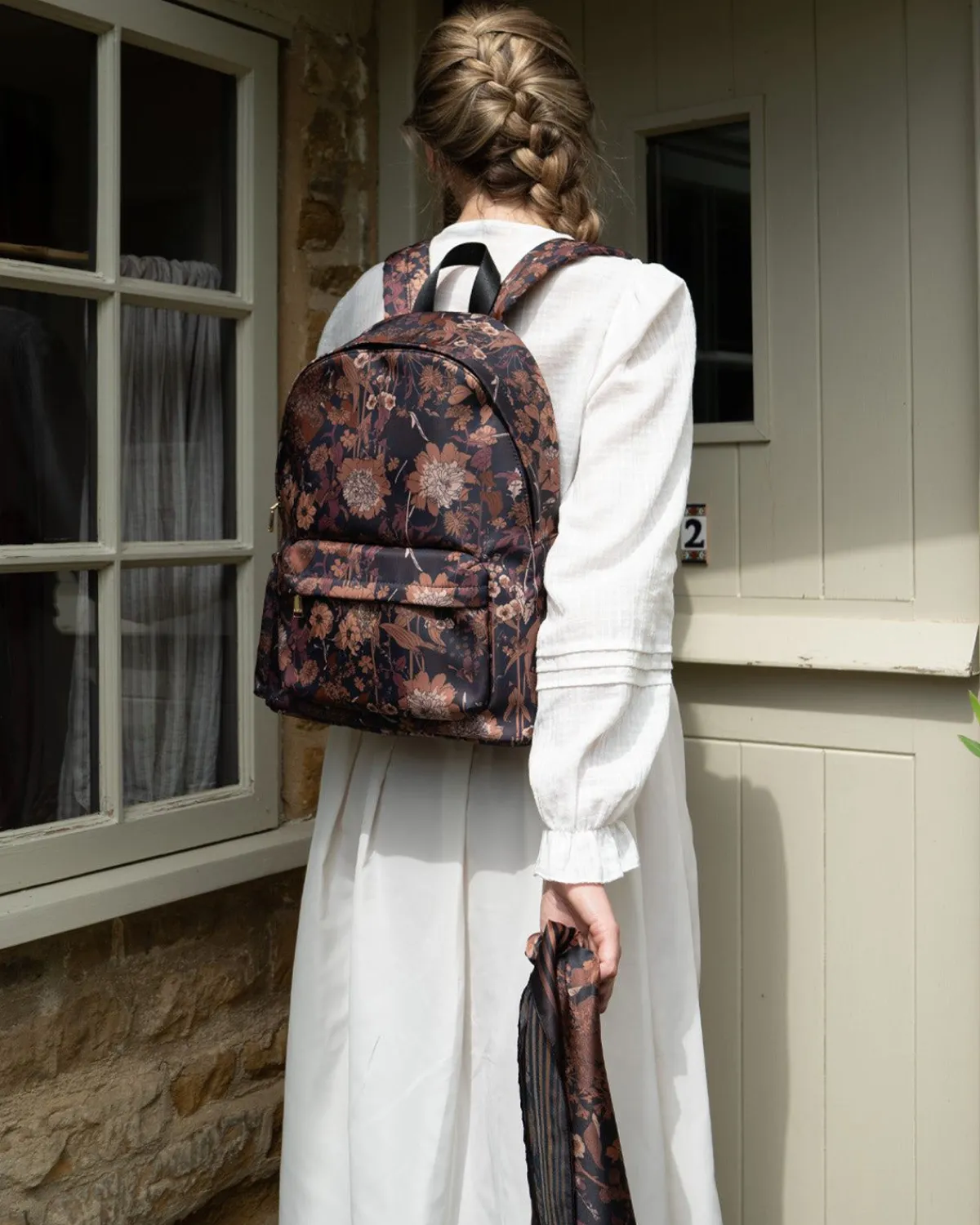 Work Bags|Backpacks-Fable England Deco Blooms Large Black Backpack