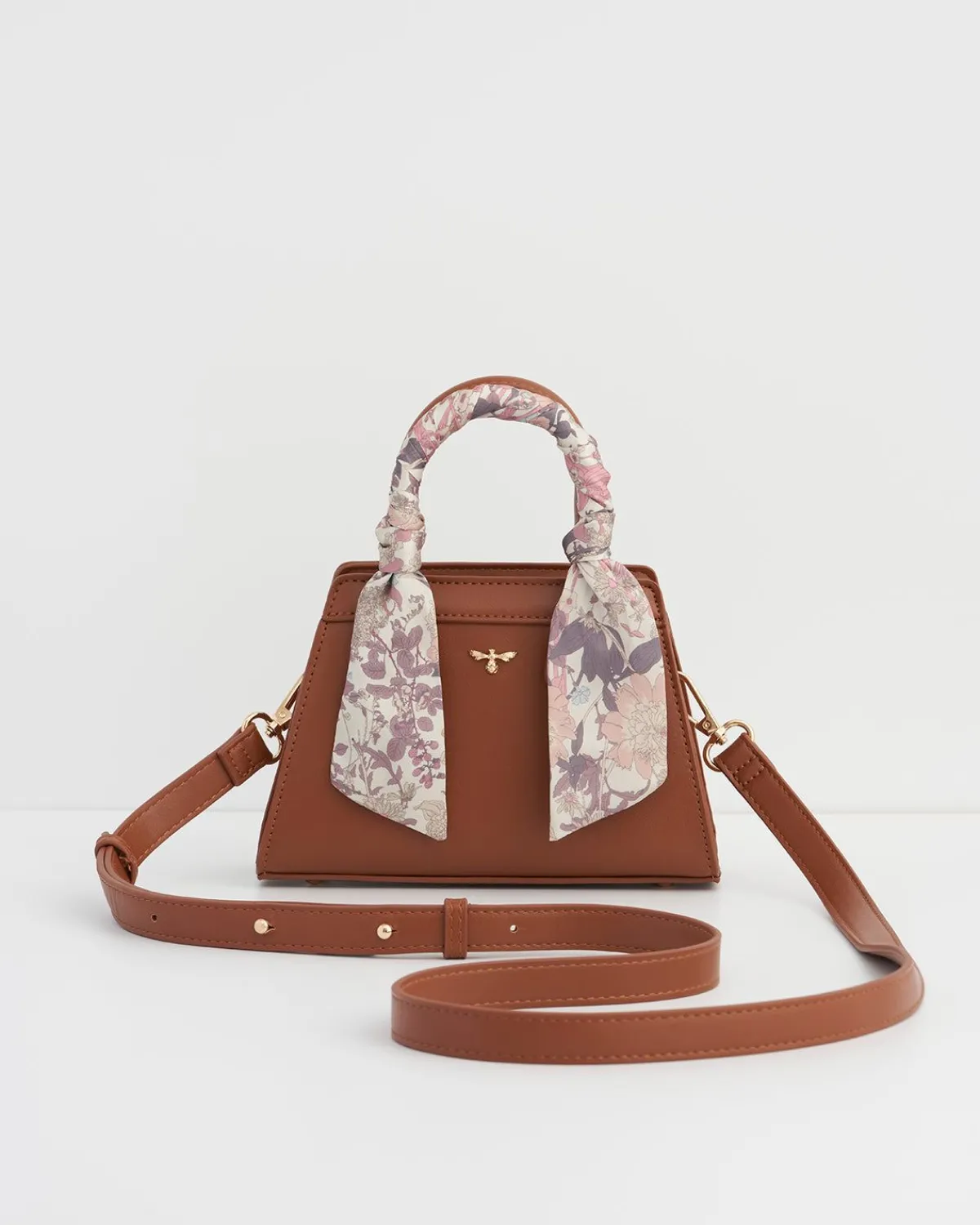 Cross Body Bags|Tote Bags-Fable England Deco Blooms Mini Tan Tote