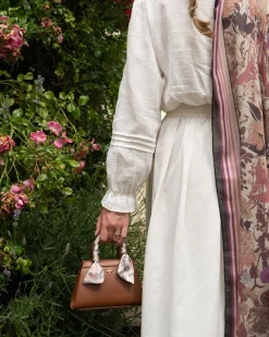 Cross Body Bags|Tote Bags-Fable England Deco Blooms Mini Tan Tote