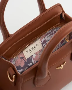 Cross Body Bags|Tote Bags-Fable England Deco Blooms Mini Tan Tote
