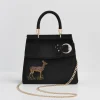 Bracelets & Bangles|Cross Body Bags-Fable England Deer & Moon Embroidered Black Velvet Tote