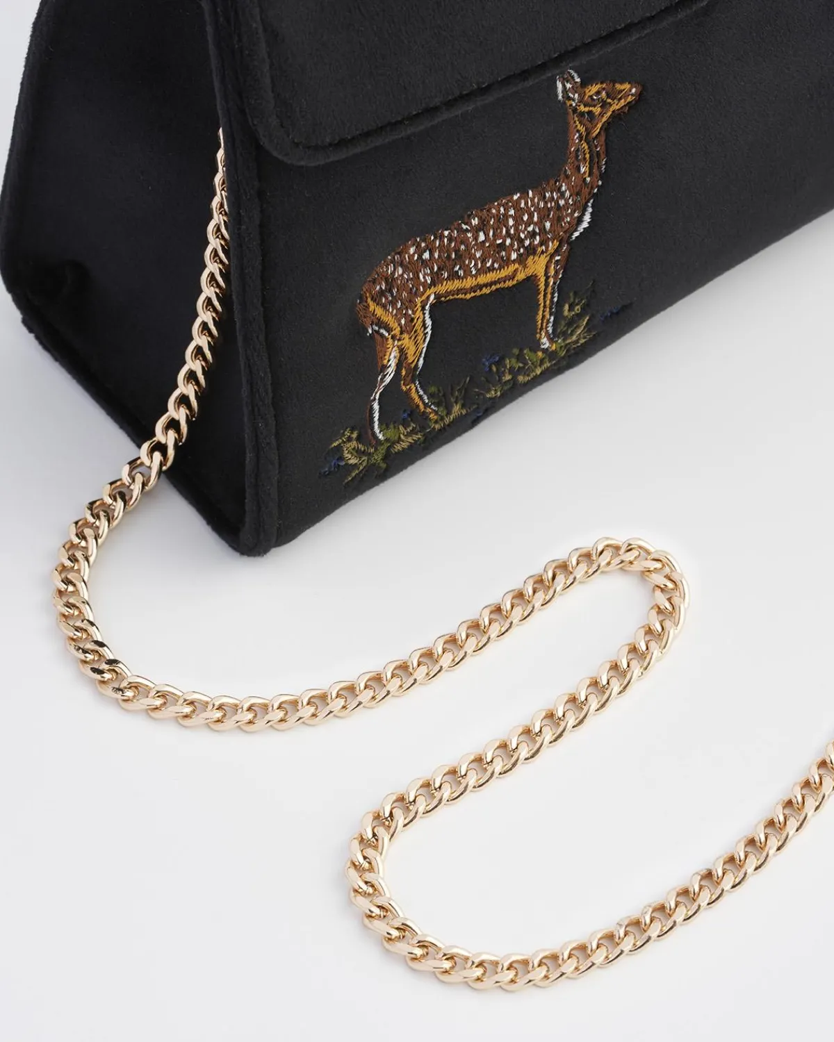 Bracelets & Bangles|Cross Body Bags-Fable England Deer & Moon Embroidered Black Velvet Tote