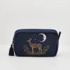 Makeup Bags-Fable England Deer & Moon Embroidered Pouch Blueberry Velvet