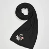 Winter Scarves-Fable England Ditsy Embroidered Pashmina Black Scarf