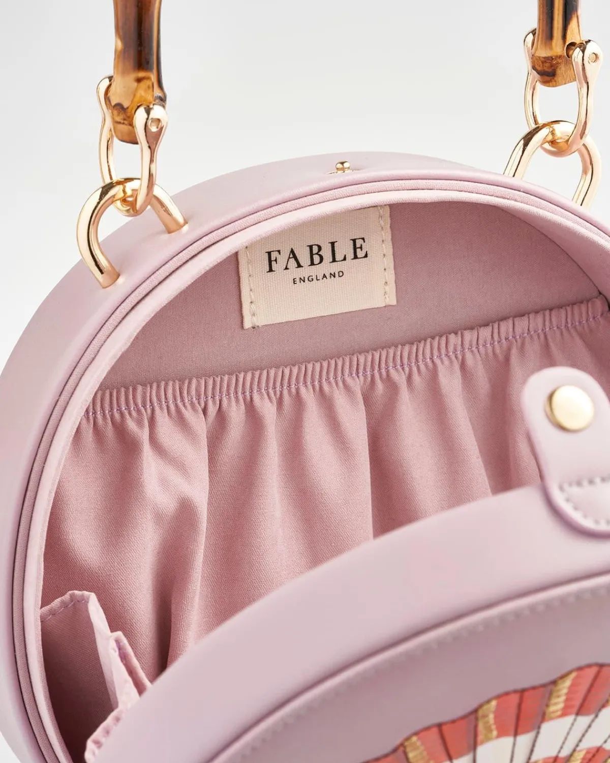 Clutch & Evening Bags|Tote Bags-Fable England Embroiderd Shell Lilac Bamboo Top Handle Bag