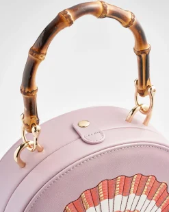 Clutch & Evening Bags|Tote Bags-Fable England Embroiderd Shell Lilac Bamboo Top Handle Bag