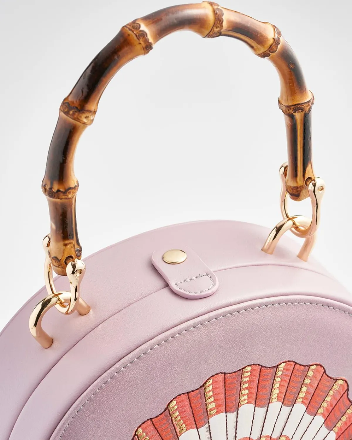 Clutch & Evening Bags|Tote Bags-Fable England Embroiderd Shell Lilac Bamboo Top Handle Bag