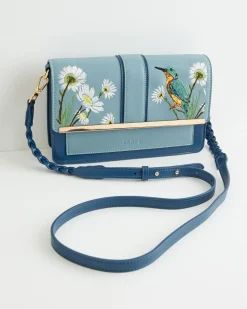 Embroidered Bags-Fable England Embroidered Kingfisher Blue Cross Body Bag