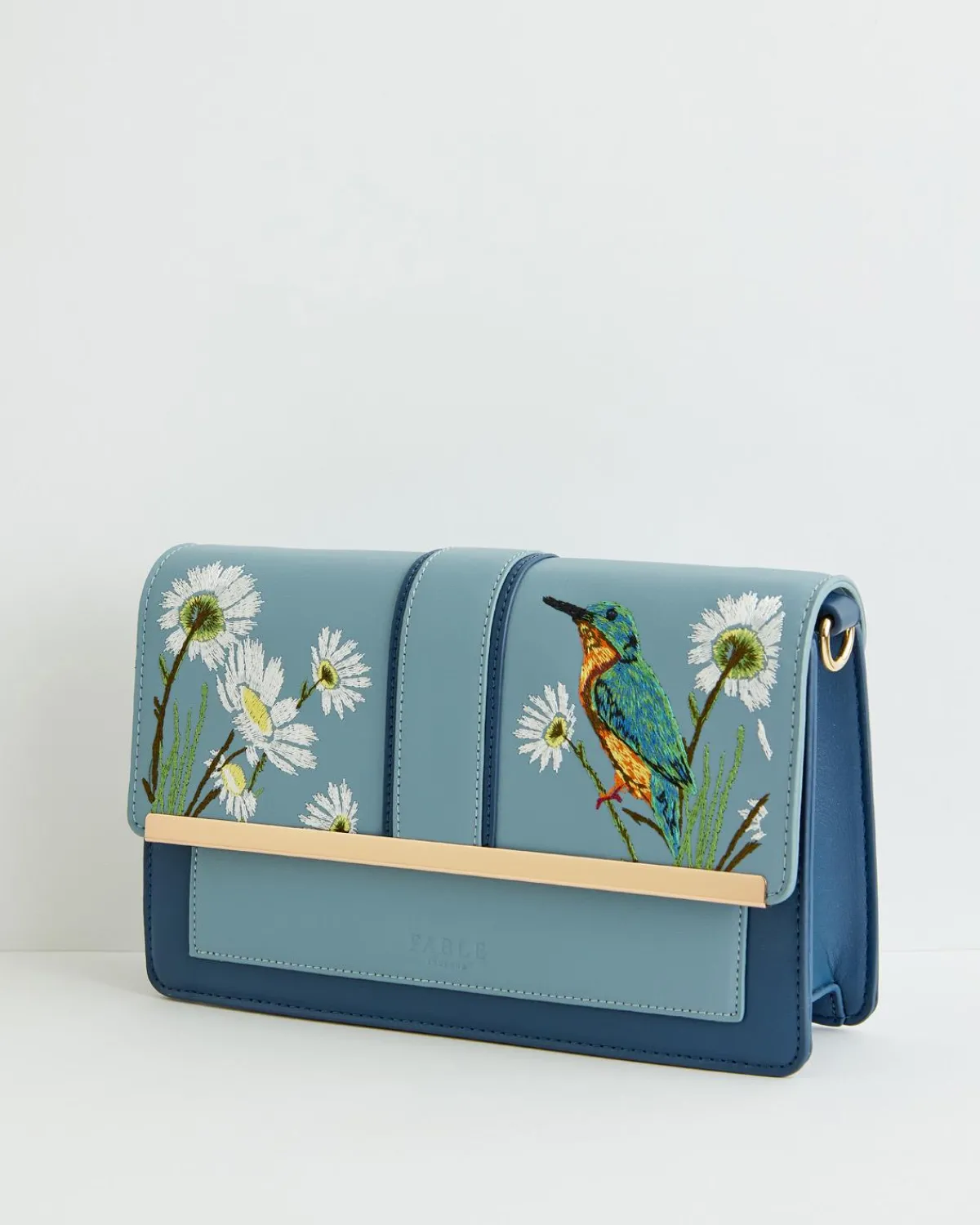 Embroidered Bags-Fable England Embroidered Kingfisher Blue Cross Body Bag