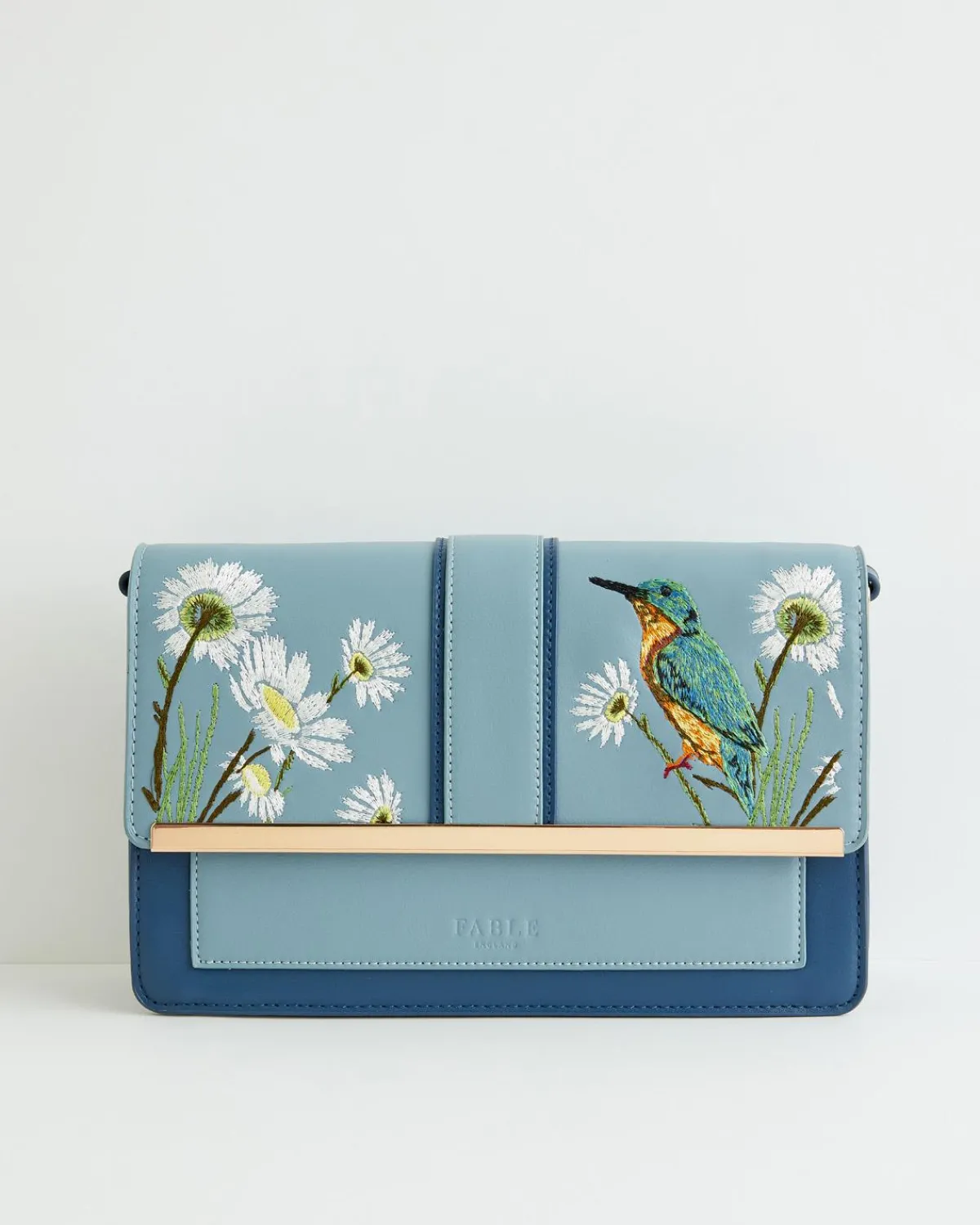 Embroidered Bags-Fable England Embroidered Kingfisher Blue Cross Body Bag