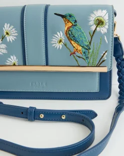 Embroidered Bags-Fable England Embroidered Kingfisher Blue Cross Body Bag
