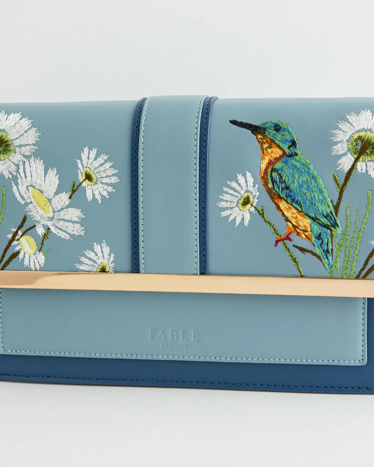 Embroidered Bags-Fable England Embroidered Kingfisher Blue Cross Body Bag