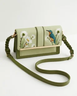 Cross Body Bags|Embroidered Bags-Fable England Embroidered Kingfisher Cross Body Bag