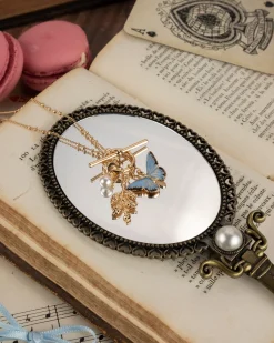 Necklaces-Fable England Enamel Blue Butterfly & Leaf Charm Necklace