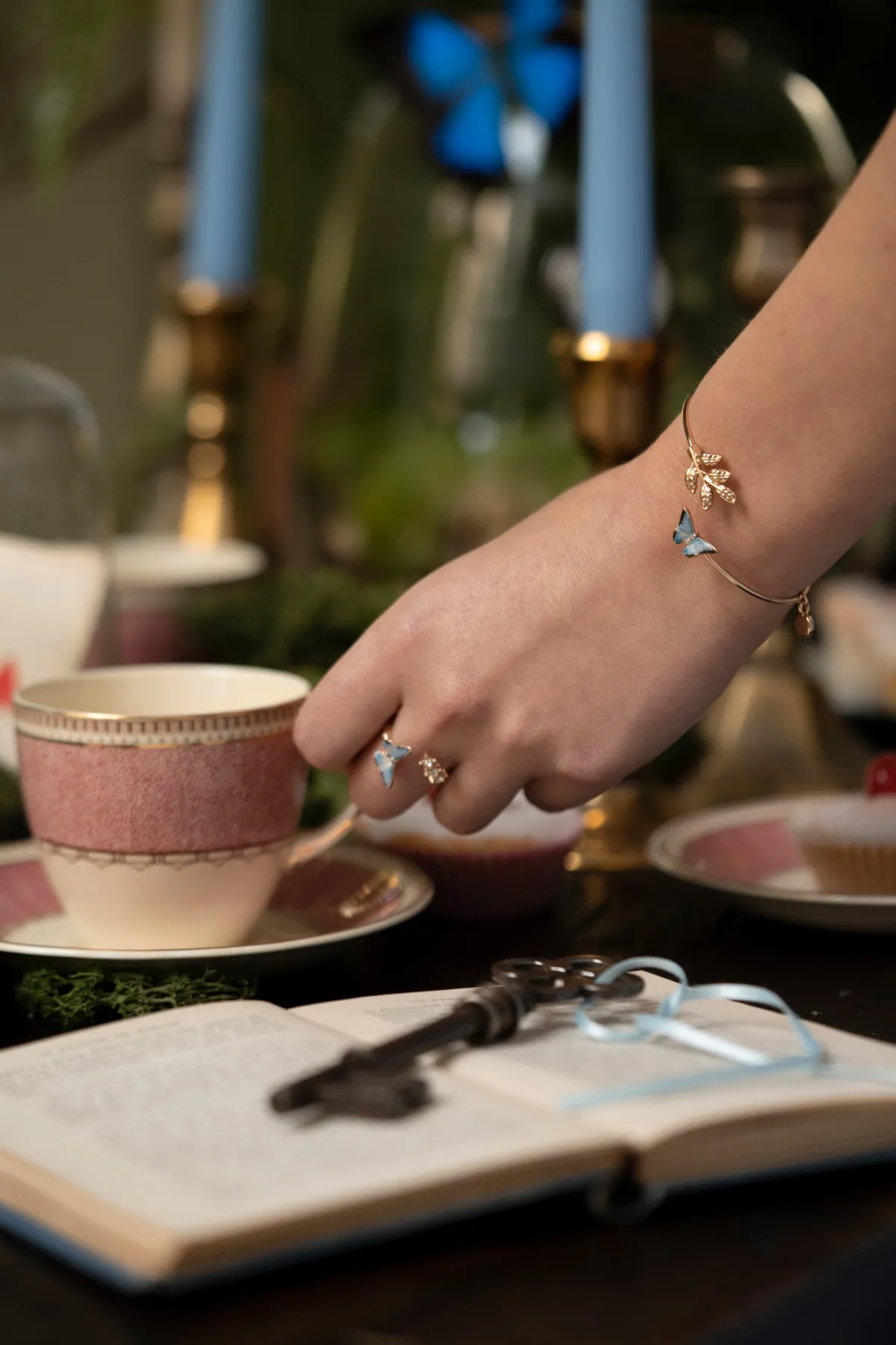 Bracelets & Bangles-Fable England Enamel Blue Butterfly Bangle