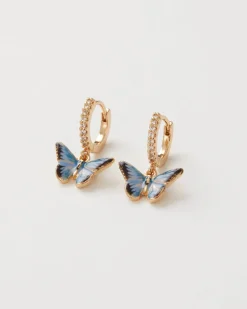 Earrings-Fable England Enamel Blue Butterfly Huggie Earrings