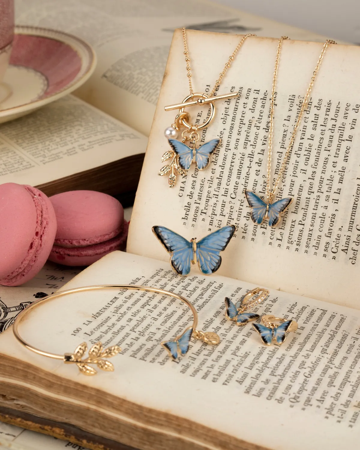 Earrings-Fable England Enamel Blue Butterfly Huggie Earrings