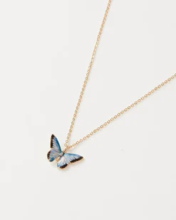 Necklaces-Fable England Enamel Blue Butterfly Short Necklace