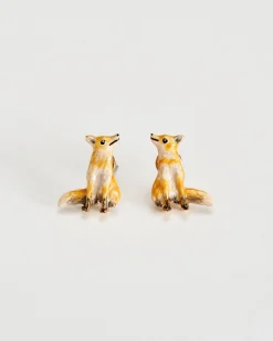 Earrings-Fable England Enamel Fox Earrings