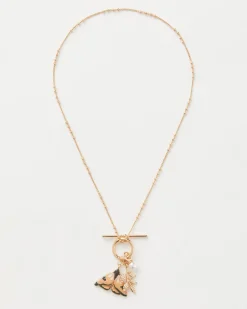Necklaces-Fable England Enamel Moth & Leaf Charm Necklace