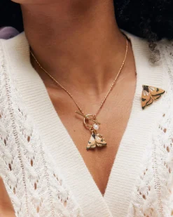 Necklaces-Fable England Enamel Moth & Leaf Charm Necklace