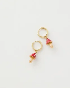 Earrings-Fable England Enamel Mushroom Huggie Earrings