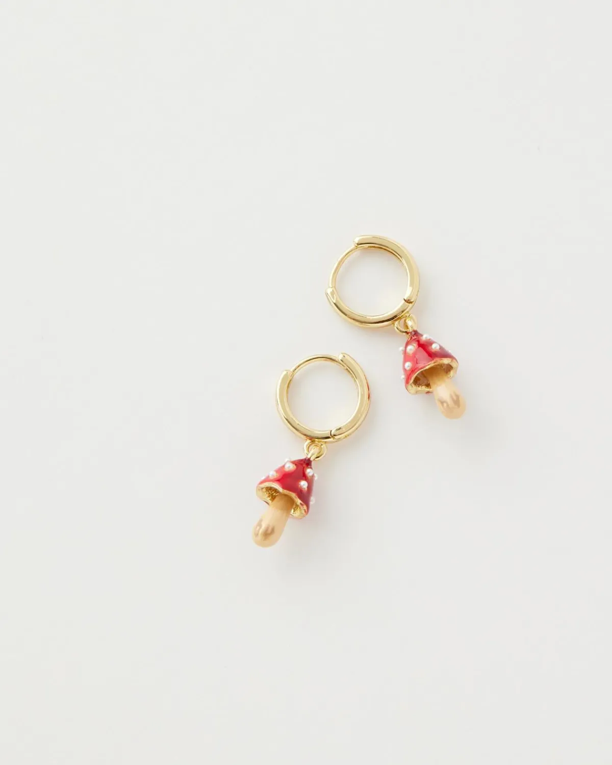 Earrings-Fable England Enamel Mushroom Huggie Earrings