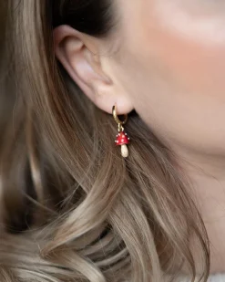 Earrings-Fable England Enamel Mushroom Huggie Earrings