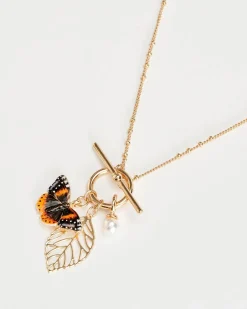 Necklaces-Fable England Enamel Red Admiral Charm Necklace