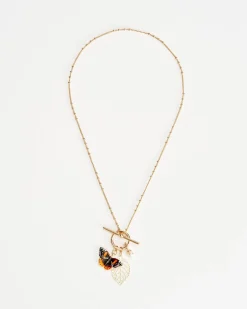 Necklaces-Fable England Enamel Red Admiral Charm Necklace