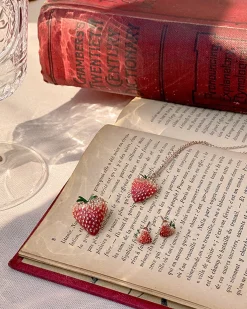 Necklaces-Fable England Enamel Strawberry Long Necklace