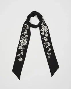 Lightweight Scarves-Fable England Floral Bohemian Embroidered Black Scarf