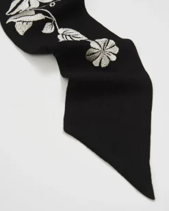 Lightweight Scarves-Fable England Floral Bohemian Embroidered Black Scarf