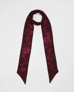 Winter Scarves|Lightweight Scarves-Fable England Floral Bohemian Embroidered Burgundy Scarf