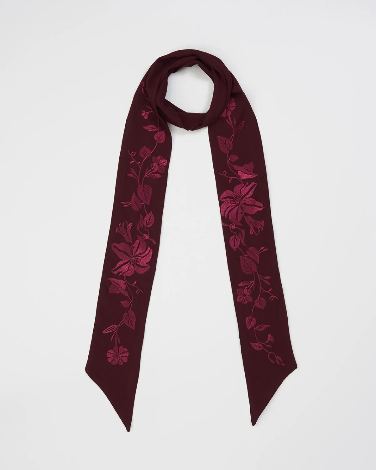 Winter Scarves|Lightweight Scarves-Fable England Floral Bohemian Embroidered Burgundy Scarf
