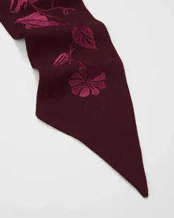 Winter Scarves|Lightweight Scarves-Fable England Floral Bohemian Embroidered Burgundy Scarf