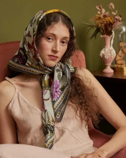Square Scarves|Luxury Scarves-Fable England Floral Engraving Large Square Scarf