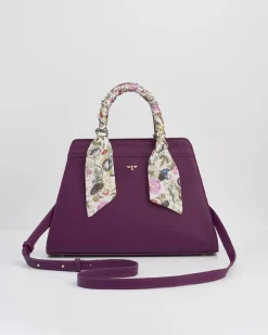 Cross Body Bags|Tote Bags-Fable England Floral Engravings Large Plum Tote