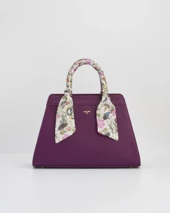 Cross Body Bags|Tote Bags-Fable England Floral Engravings Large Plum Tote